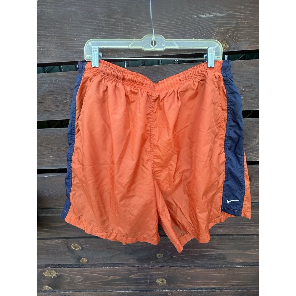 Vtg Y2K Orange Nike Shorts Black Tag Spell Out  Swoosh Nylon  Mesh Lined 2XL